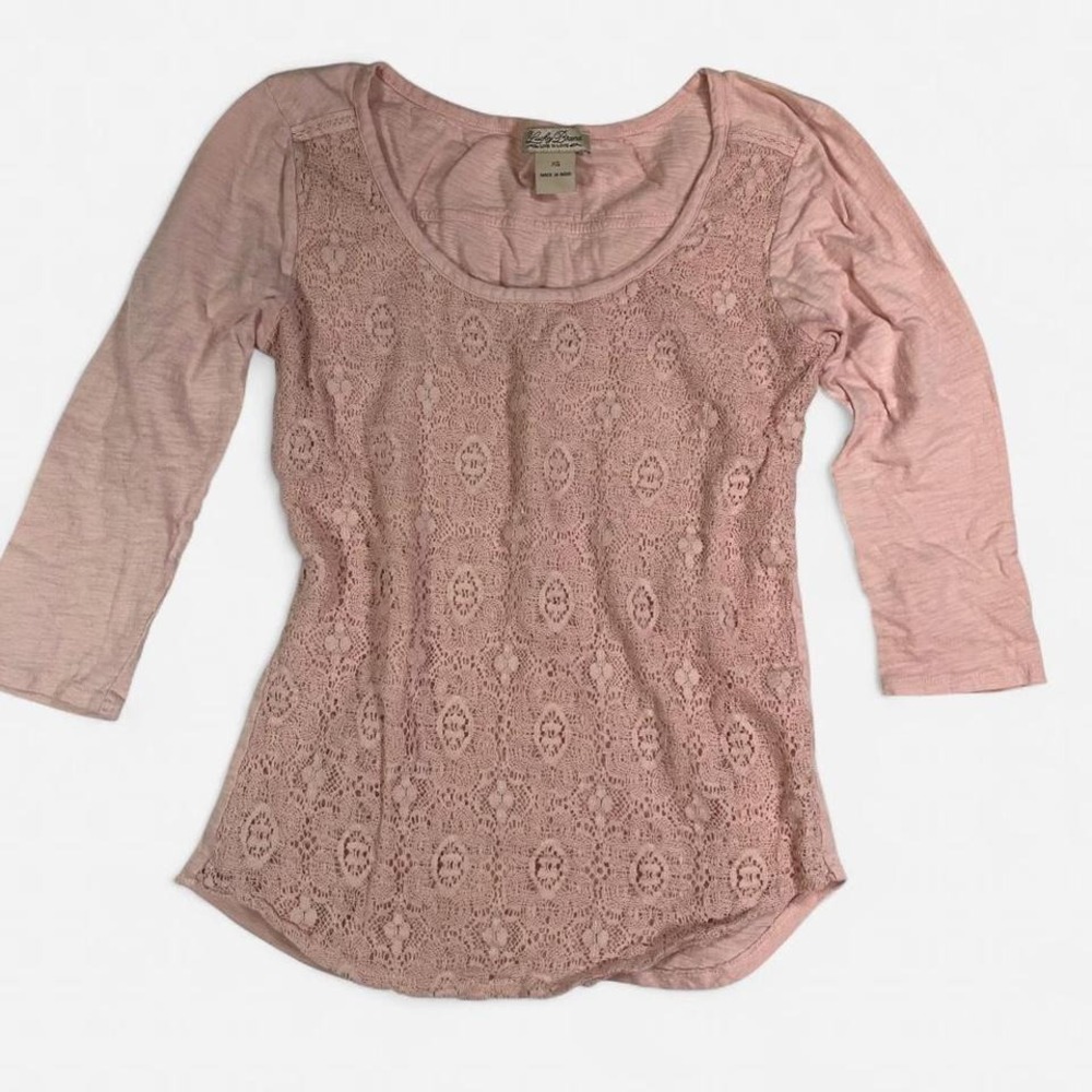 Lucky Brand Pink Lace Top ‎ with 3/4 Sleeves Size XS